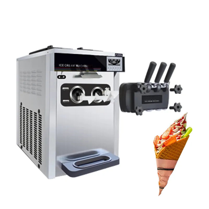 Hot Bán Nhỏ Tabletop Ba Hương Vị Mềm Ice Cream Machine Mềm Phục Vụ Ice Cream Máy Làm