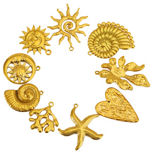 Colgante de Acero Inoxidable con Forma de Corazón, Sol, Estrella de Mar y Concha para la Fabricación de Collares, Fornituras de Joyería de Formas Mixtas al por Mayor - Product Image 4
