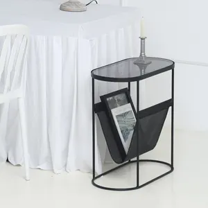 Wholesale oval metal frame coffee table with magazine holder for entryway hotel home