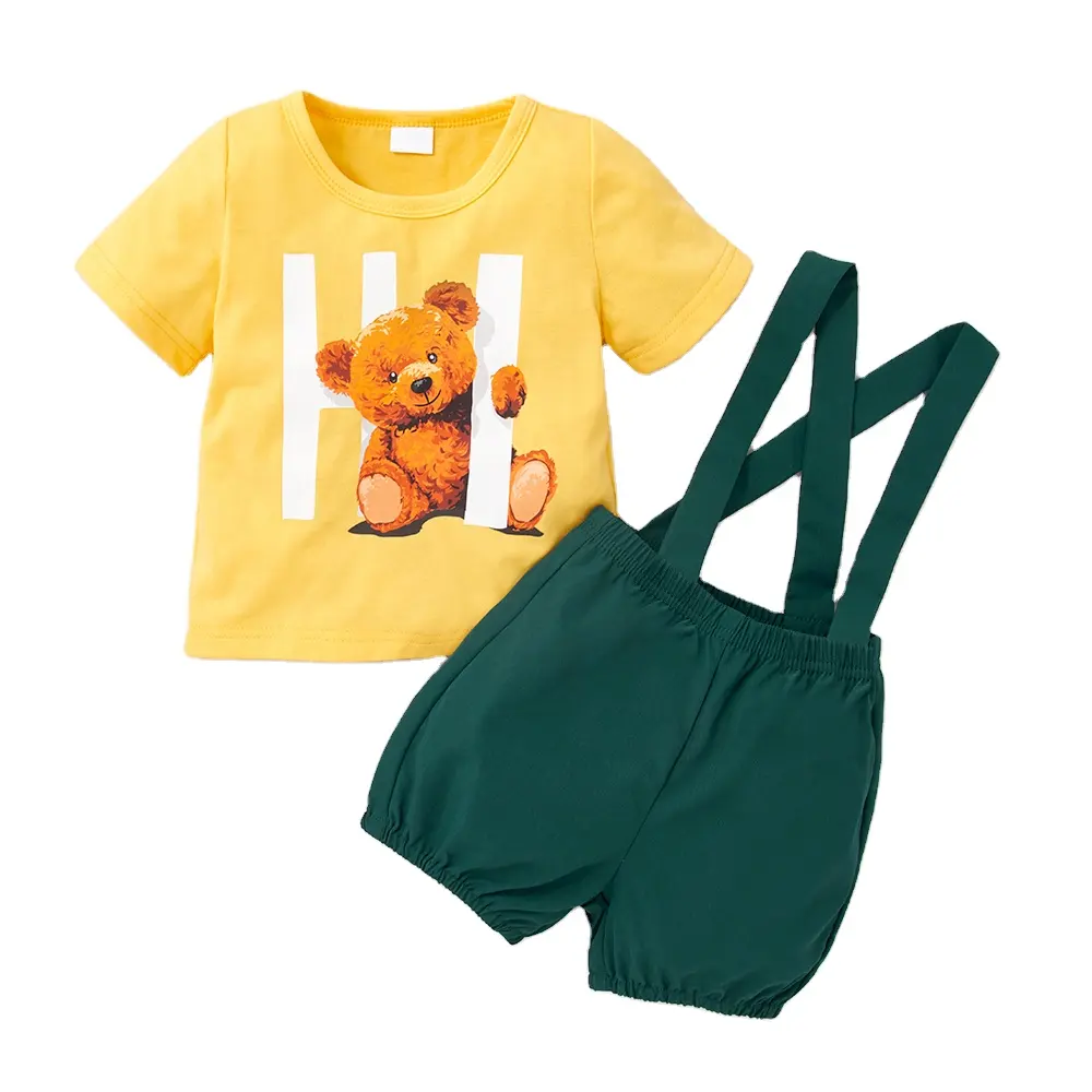 new born baby boy clothes sets cute bear tee t-shirt overalls suspender shorts kids girls clothing sets