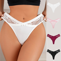 Celana Dalam Thong Berpola Bunga dengan Sabuk dan Pita, Rajutan Tanpa Jahitan Model Low-Rise - Tersedia Grosir