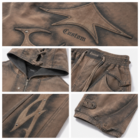 Ensemble survêtement homme hiver molletonné à capuche zippé et pantalon ample 400 GSM 100% coton délavé style streetwear oversize personnalisé