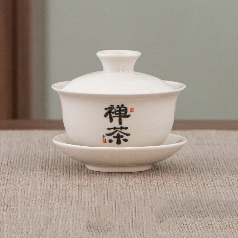 Ciotola a tre scomparti con coperchio, smaltata grigio ghiaccio - Zen Tea