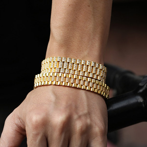 Bracelet de montre en laiton pour hommes, AAA CZ, plaqué or 18K, vente en gros, 2020 - Product Image 1