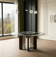 Eleganter Runder Marmor-Esstisch mit Kohlenstoffstahl-Beinen & Drehbarem Lazy Susan für Hotel, Villa, Zuhause & Restaurant
