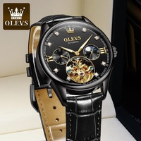 Montre mécanique Olves 3601 pour homme, phase de lune, bracelet en cuir, verre traité, boîtier en alliage 40,5 mm, aiguilles lumineuses, boucle ardillon, style tendance