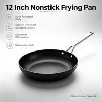 Poêle à frire antiadhésive anodisée dure de 12 pouces, compatible lave-vaisselle, compatible avec les cuisinières à gaz et électriques, pour une utilisation quotidienne.