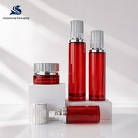 Flacons en verre à rayures verticales avec couvercles argentés et pompe à lotion, 120 ml pour toner, 100 ml pour lotion, 40 ml pour sérum, 30 g pour crème