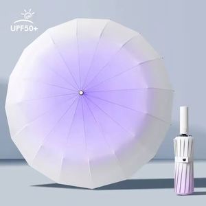 Paraguas Plegable Automático de Tres Pliegues con Protección UV y Degradado Arcoíris, Grande, de 16 Varillas, 105 cm de Diámetro Abierto, para Hombre - Product Image 1