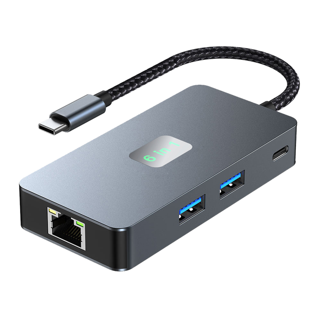 SYONG 6 in 1 Docking Station TYPE-C Male, RJ45+HDMI+USB3.2*3+PD (USB3.2)for MacBook Pro, iPad Pro, Chromebook and More