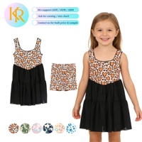 KR Wholesale Custom Logo Sleeveless Printed Mesh Yoga Dress with Shorts Breathable Design Girl Sports Dress