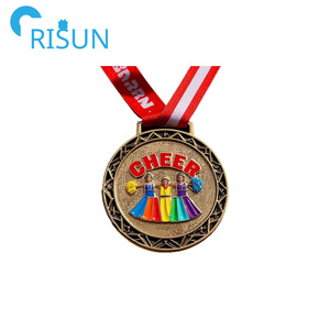 Medalla de alegría con purpurina de bronce dorado y plateado personalizada de alta calidad al por mayor para animadoras, medalla, trofeo, cintas para el cuello con estrellas - Product Image 3