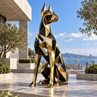 Sculpture de chien géométrique en acier inoxydable doré, poli miroir, statue animale personnalisée pour villa, cour, hôtel, entrée de jardin