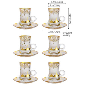 Luxury Gold Plated Arabic Tea <b>Cup</b> <b>Set</b> of 6 Glass Coffee <b>Cup</b> and Saucer Espresso <b>Cup</b> <b>Set</b> - Product Image 1