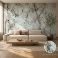 Panneau mural WPC en gros 900x2800mm 9mm imperméable, revêtement marbre bleu vert pour chambre d'hôtel et salon