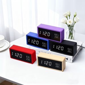 Reloj de Escritorio Digital LED de Bambú Moderno, Rectangular, Multifuncional, Silencioso, con Alarma y Control por Voz, para Decoración del Hogar y Oficina - Product Image 1