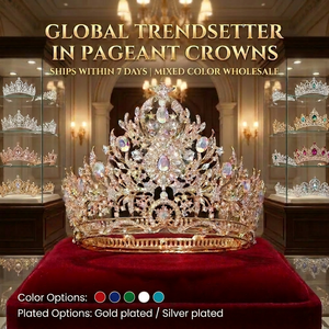 Couronne de Reine des Champions du Monde en Or Plaqué, Modèle Rond Complet, avec Cristaux AB, Tiara de Miss Univers pour Mariage - Product Image 3