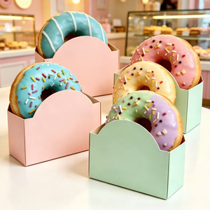 Scatola per Ciambelle Ecologica in Materiali Riciclati con Logo Personalizzato, Rosa a Righe, Confezione Usa e Getta per Asporto di Prodotti da Forno e <span class=keywords><strong>Pasticceria</strong></span> - Product Image 2