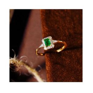 Anillo de Diamantes y Esmeralda Natural Retro de Oro Amarillo de 18k de Xinfly Fine Jewellery - Product Image 1