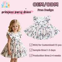 Robe d'été sans manches à volants et imprimé floral pour enfants, robe de princesse en coton doux à étages pour bébés filles