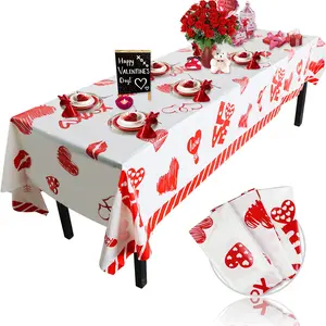 Grosir taplak meja plastik Hari Valentine, perlengkapan pesta, taplak meja persegi panjang bentuk hati tebal sekali pakai, dekorasi taplak meja plastik