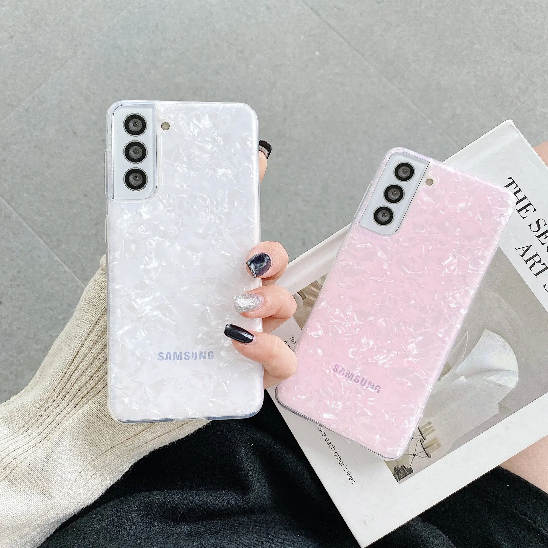 Girly Bling Shell Glitter Phone Case For Samsung A14 A34 A54 4G 5G S23 Ultra A73 A53 Mobile Phone Cover case Glossy Marble