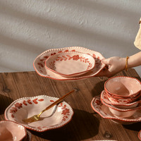 Service de table rétro en porcelaine chinoise 5 pièces ; Kit d'ustensiles de camping émaillés et compatibles micro-ondes, assiettes, bols, bols à riz, plats
