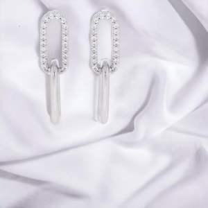 Solid Gold 0.16 Carat F-G/VS Round Lab Grown <b>Diamond</b> Paperclip <b>Dangle</b> <b>Earrings</b> - Product Image 4