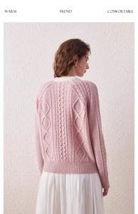 Pull en <span class=keywords><strong>laine</strong></span> de mouton épaisse <span class=keywords><strong>rose</strong></span> à blocs de couleur d'hiver ODM, 360g, tricoté à l'ordinateur, style normcore/minimaliste, col rond, manches longues, doux et chaud pour femmes - Product Image 4