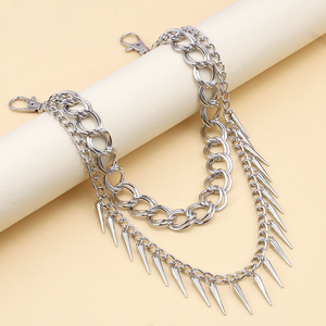 Cadena de cintura de doble capa con remaches de aleación de zinc, accesorio de moda hip hop punk para uso diario. - Product Image 3