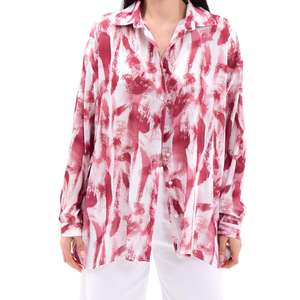 Chemisier décontracté en mousseline de soie pour femme MOSCOW, à boutons, imprimé, pour tous les jours, à manches longues, coupe ample, motif blanc et rouge - Product Image 2