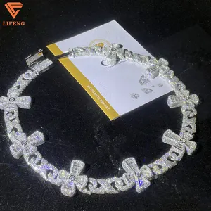 Lifeng Jewelry Miami Cuban Link Chain Necklace Men Hip Hop Moissanite Cross Cuban Chain 925 Sterling Silver Diamond Necklace