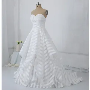 White Ball Gown Stripe Fabric Wedding Dress