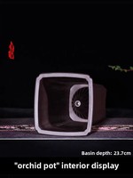 Pot Bunga Resin Persegi 15.7cm dengan Banyak Lubang Drainase Ramah Lingkungan Gaya Cina Sederhana untuk Penggunaan di Meja Taman dengan Anggrek Bonsai.