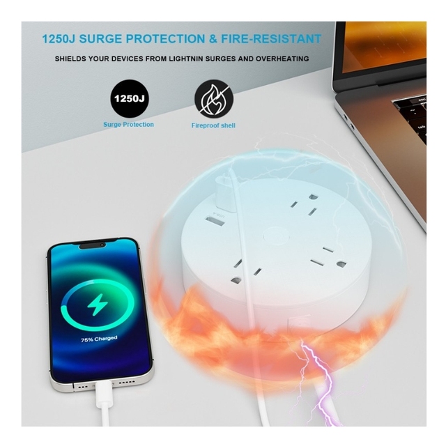 PD 20W 3 AC Outlet 1 USB-C Port Pure Copper Surge Protector Power Strip IP21 12-Month Warranty Office Home FCC Certified High