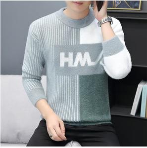 Venta caliente Suéter Bloque de color Carta Patrón de cuadros Sudadera para hombre Cuello redondo Diseño suelto Suéter Hombres - Product Image 5