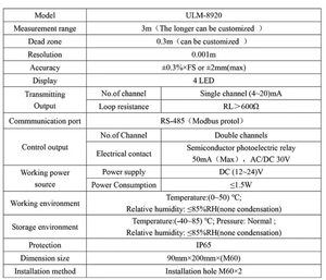 Yağ, Kağıt, Madencilik için Ultrasonik Seviye Ölçer Verici Sıvı Seviyesi Ölçümü DC 12v-24v 3m Menzil 4 LED RS485 Modülü 1.5w - Product Image 2