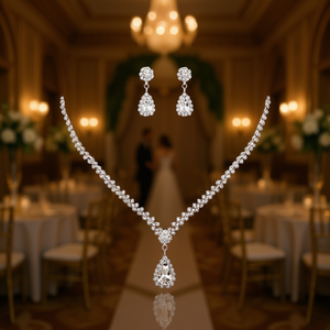 Jc – ensemble de bijoux en alliage et strass pour femmes, 2 pièces, collier et boucles d'oreilles, pour fête de mariage, cadeau élégant à la mode - Product Image 2