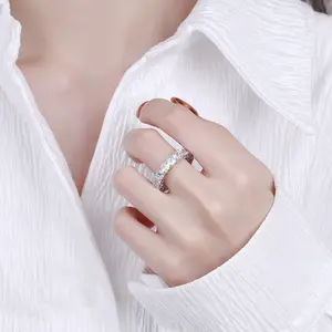 Anelli di Moissanite da donna in argento Sterling S925 anelli quadrati da donna elettroplata in argento Sterling
