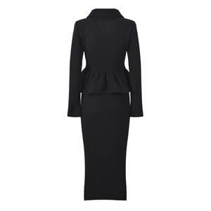 <span class=keywords><strong>Elegante</strong></span> stile francese da donna in tinta unita con collo <span class=keywords><strong>a</strong></span> girocollo <span class=keywords><strong>a</strong></span> maniche lunghe doppiopetto in vita aderente <span class=keywords><strong>abito</strong></span> Midi da donna - Product Image 2