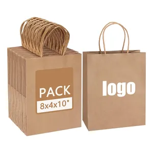 Custom Gift Shopping Retail Party Biodegradable Small Business Kraft Medium Paper Bags With Long Handles