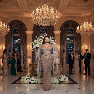 Robes de soirée arabes sirène de luxe AL HIJRAH ABAYAS, champagne, jupe superposée, 2024, élégantes robes de mariée pour femmes de Dubaï, soirée, tulle doux - Product Image 3