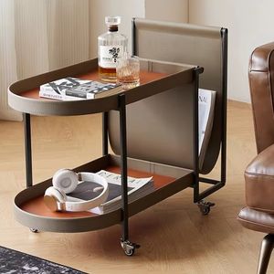 Mesa de comedor móvil de cuero con sillín minimalista italiano para el hogar, sala de estar, balcón, coche, para revistas de café y almacenamiento de alimentos - Product Image 2
