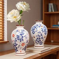 Vase en céramique bleu et blanc vintage, centre de table pour console de cheminée, décoration chinoiserie, vases floraux pour la décoration intérieure