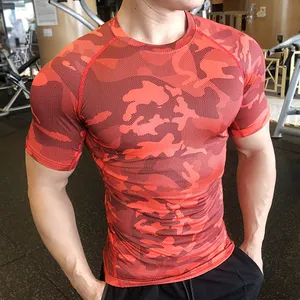 Camo color shirts sport track wear muscle fit men te shirt