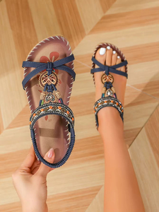 Plus Size Open Toe Outdoor Beach Flat Flower Rhinestone Breathable High Quality Rubber Outsole Customized Color Summer <b>Sandals</b> - Product Image 6