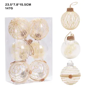 6 Stuks Kerst Transparante Doorzichtige Bal Ornamenten Hennep Touw Decoratieve Hangende Hanger Kerstboom Decoraties Geschenken