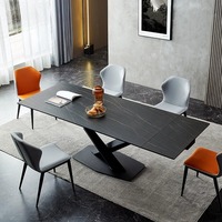 Ensemble de table à manger moderne extensible en pierre frittée avec 6 chaises, table à manger de luxe rétractable pour 6 personnes