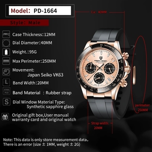 Original nouveau <span class=keywords><strong>PAGANI</strong></span> DESIGN PD-1664 japon <span class=keywords><strong>VK63</strong></span> Movt montres à Quartz saphir étanche chronographe or Reloj Hombre - Product Image 6