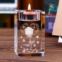 Porte-bougie en cristal K9 gravé au laser 3D personnalisé - Photo et logo personnalisés - Cadeaux de mariage, d'anniversaire, de Noël et religieux